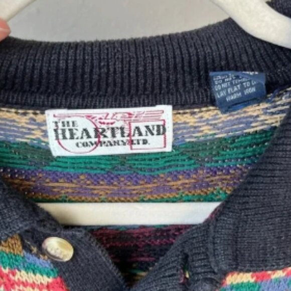 Vintage Sweater 90s Grandpa Hipster stripes retro festival hipster button up - Picture 3 of 4